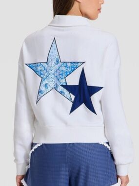 JoyLab White quarter zip Jacket with Navy & Light Blue Star Appliqués 4